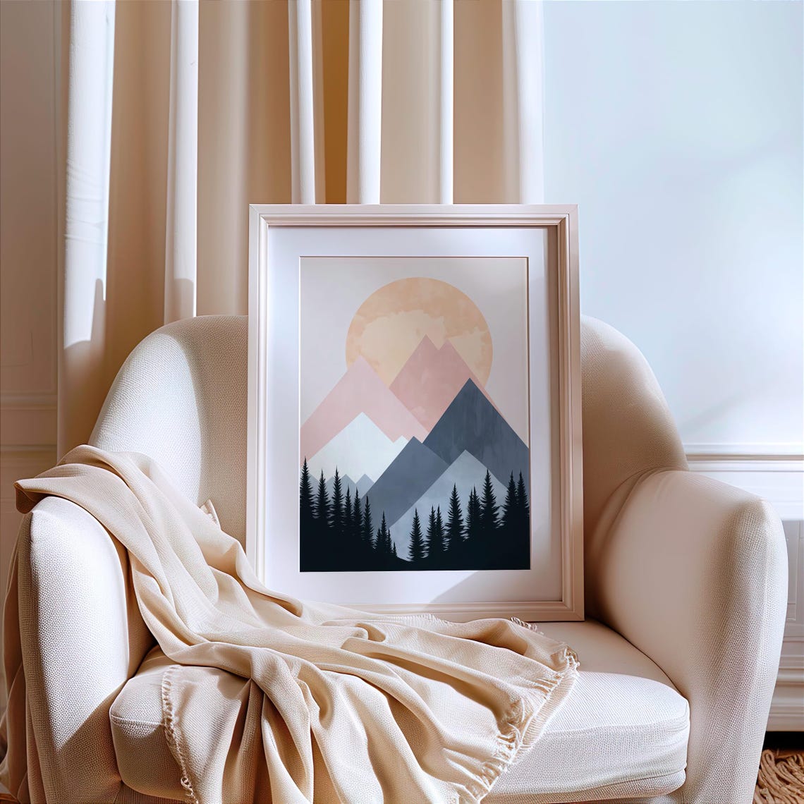 Minimalist Mountain Sunrise Abstract Peaks Forest Landscape Poster - Image 3