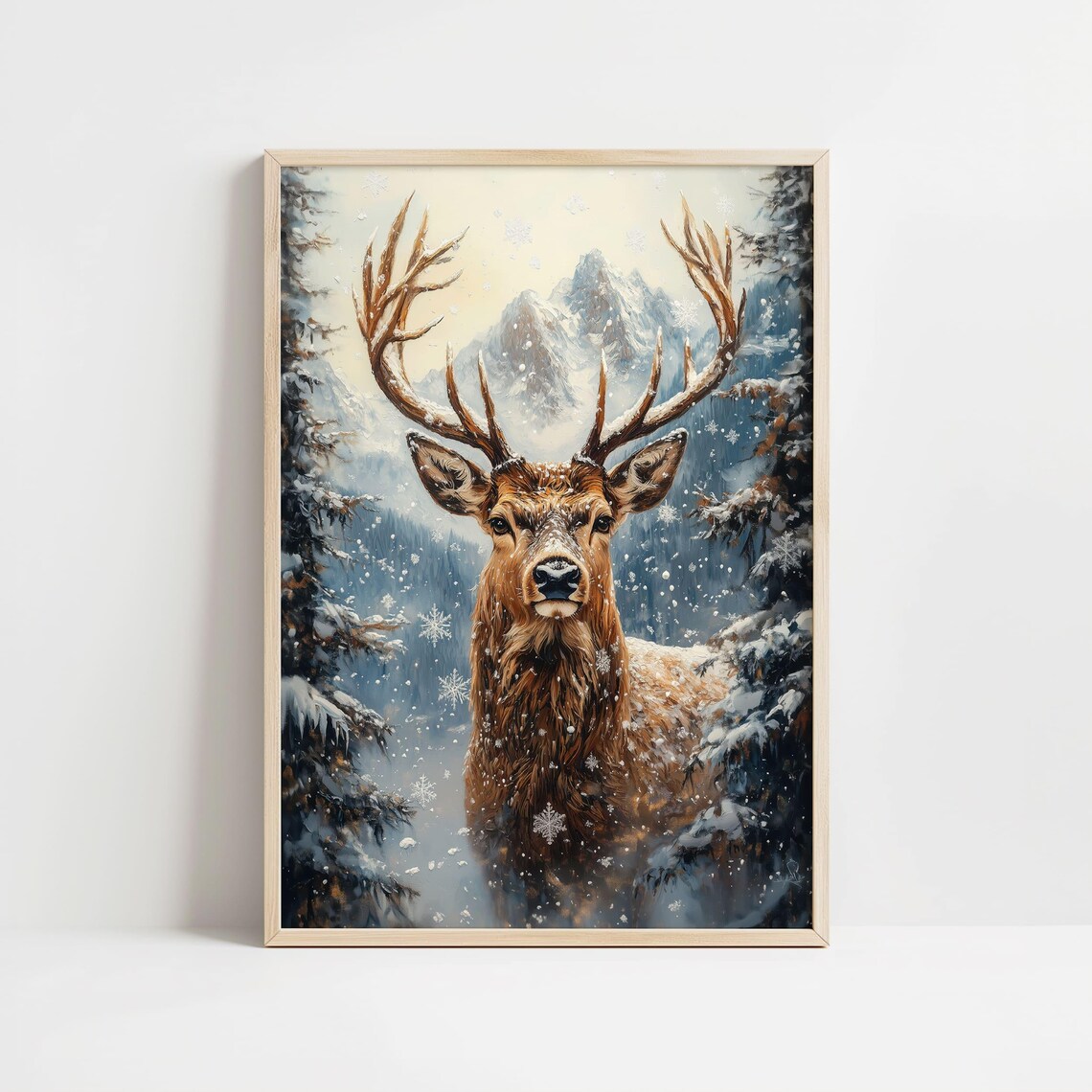 Majestic Stag In Snowy Forest Winter Wildlife Painting Poster - Image 8