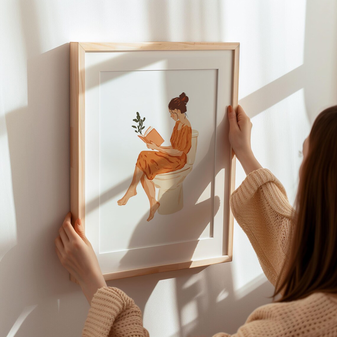 Woman Reading Book On Toilet Funny Bathroom Humor Gift Poster - Image 7