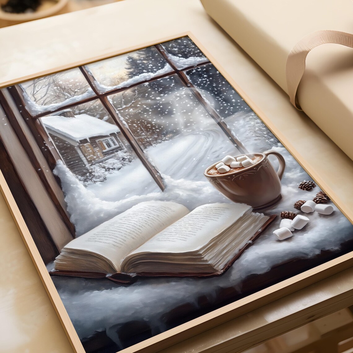 Winter Book Reading Art Print, Cozy Reading Nook - Image 4
