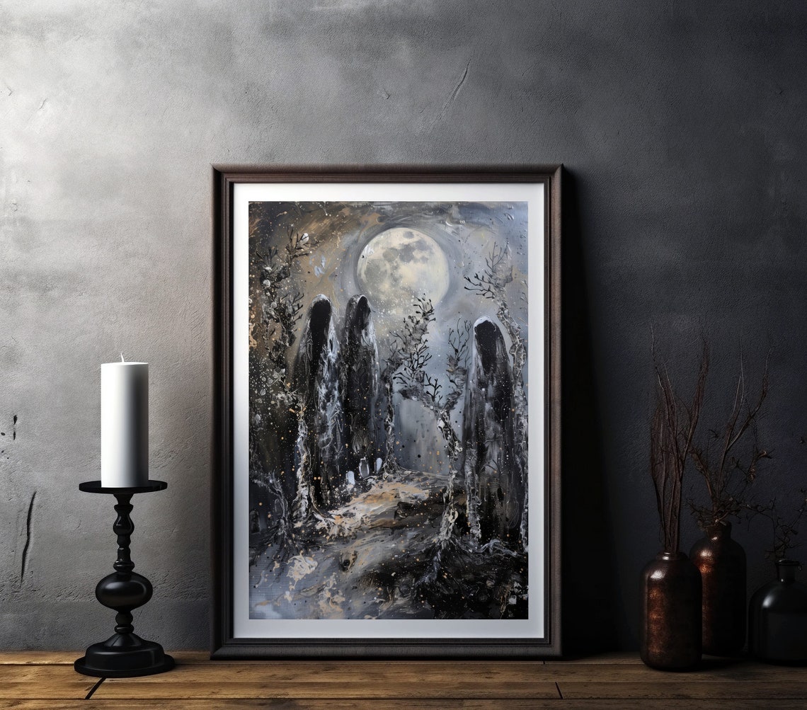 Ghosts Among Dead Trees Under Full Moon Gothic Night Art Poster - Image 8