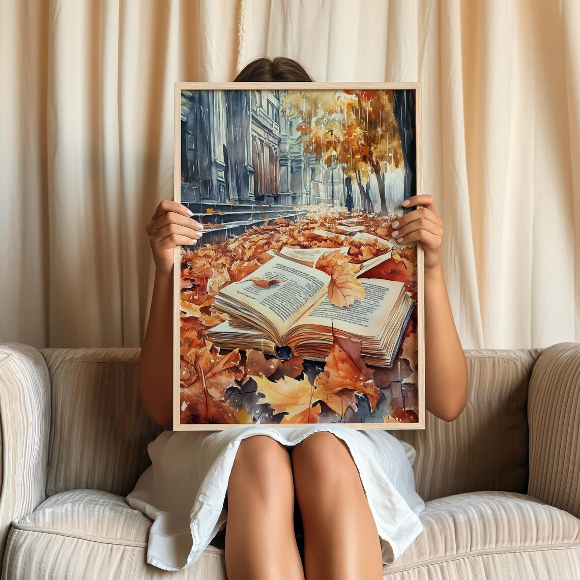 Autumn Book Lover Art Print, Watercolor Fall Decor - Image 2
