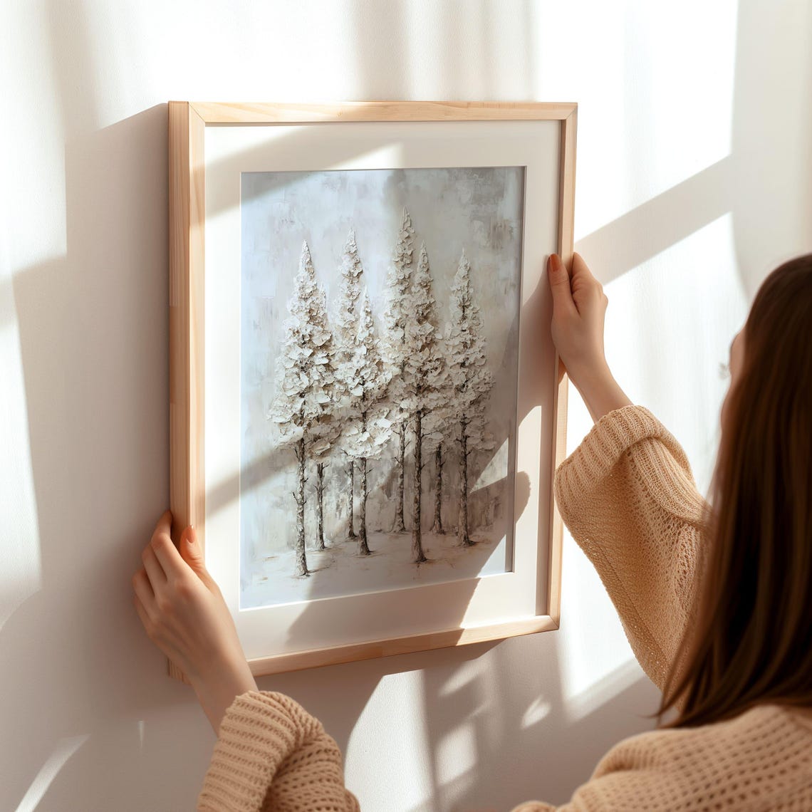 Snowy Pine Forest Textured Impasto Landscape Painting Poster - Image 5