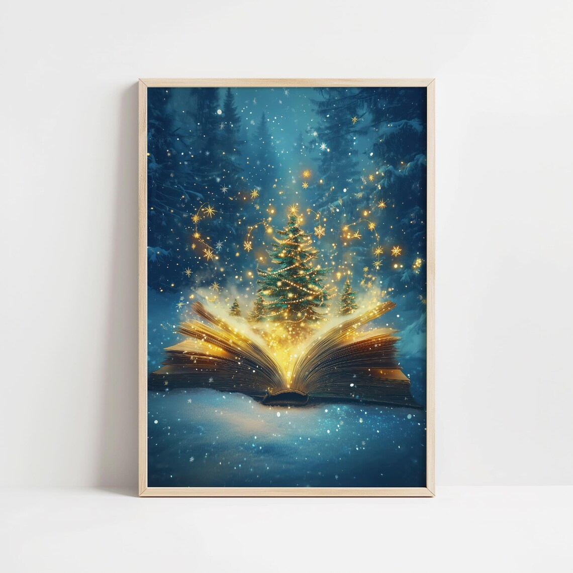 Magical Open Book Releasing Christmas Tree Winter Fantasy Decor Art Poster - Image 8