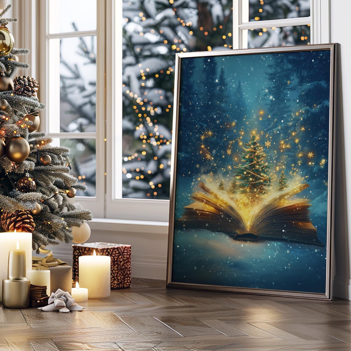 Magical Open Book Releasing Christmas Tree Winter Fantasy Decor Art Poster - Image 6