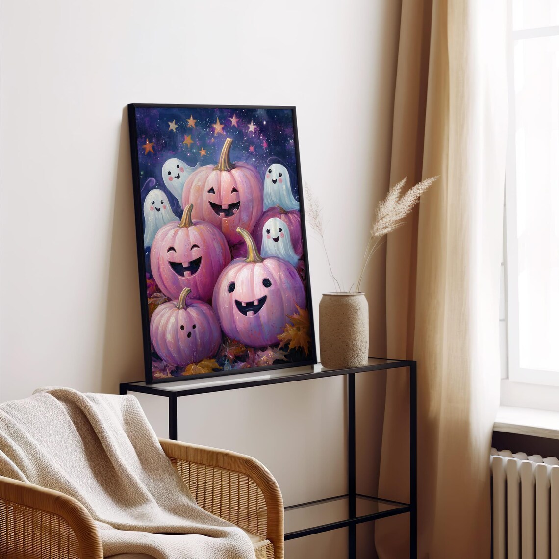 Halloween Ghost Art Print Pumpkin Wall Decor Cute Spooky Art Ghost And Pumpkin Halloween Print - Image 4