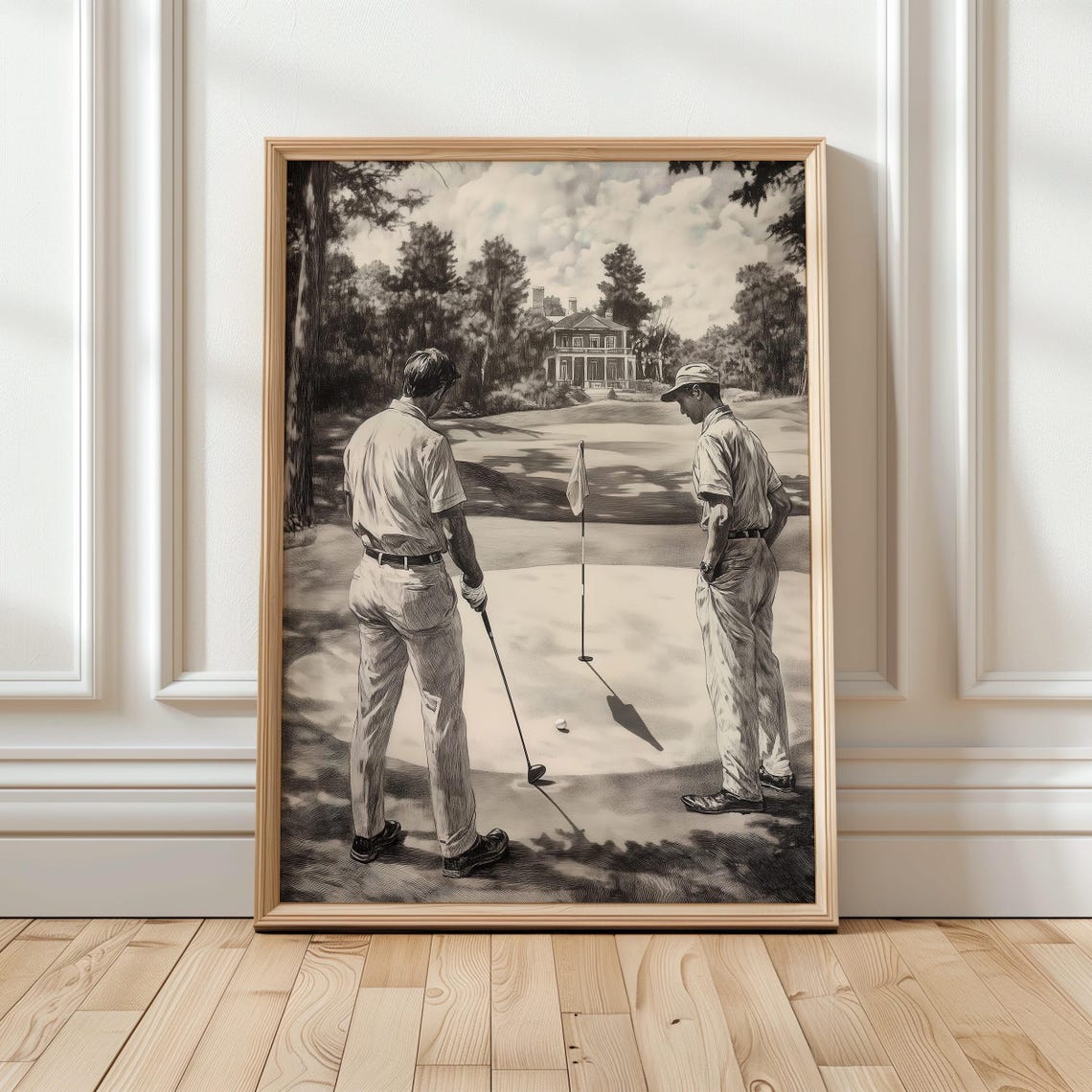 Vintage Black And White Golfers Putting Green Classic Poster