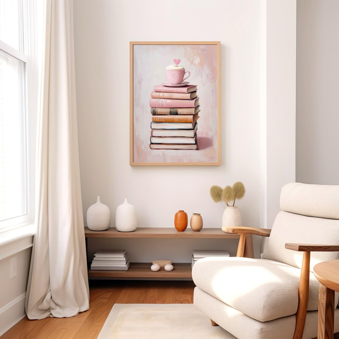 Pink Book Lover Art Print, Cozy Coffee Books Decor - Image 5