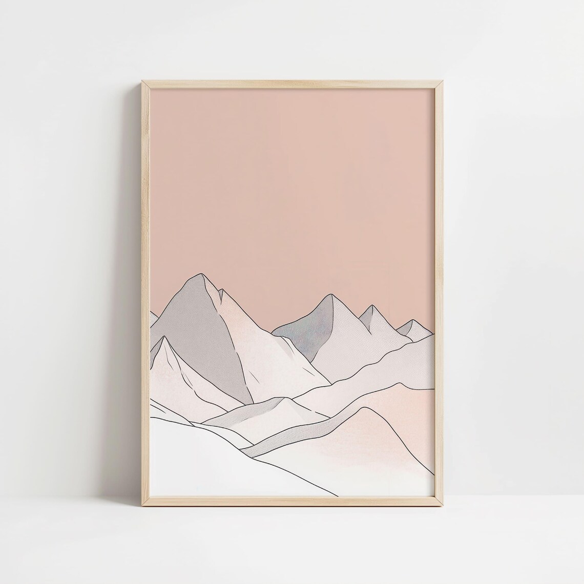 Set of Three Minimalist Line Mountain Art with Blush Sunset Poster - Image 3