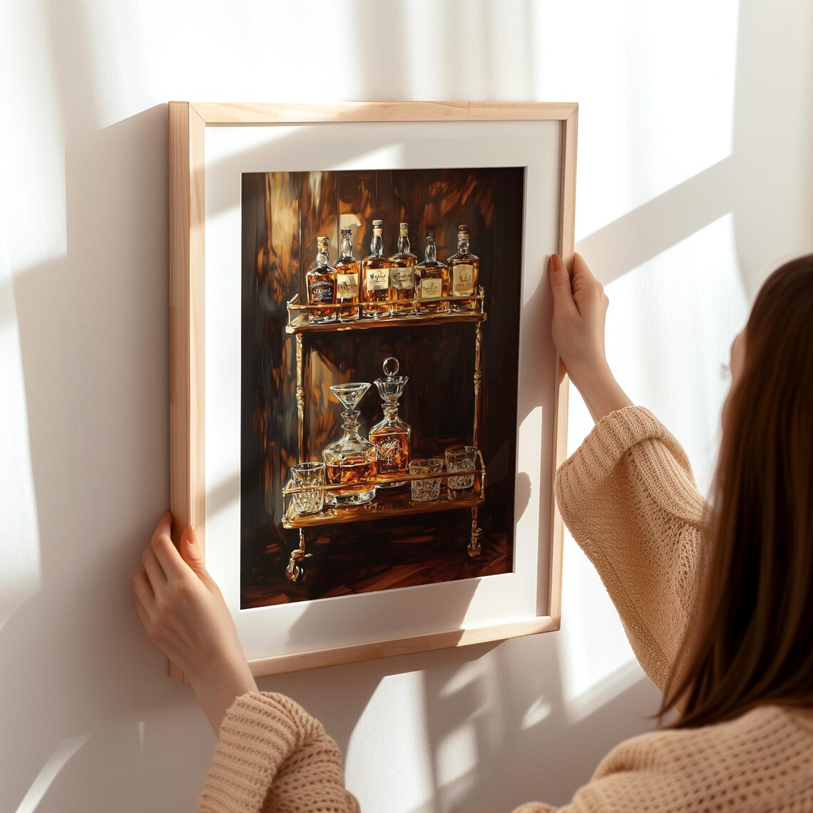 Vintage Whiskey Bar Cart With Bottles and Decanters Art Poster - Image 5