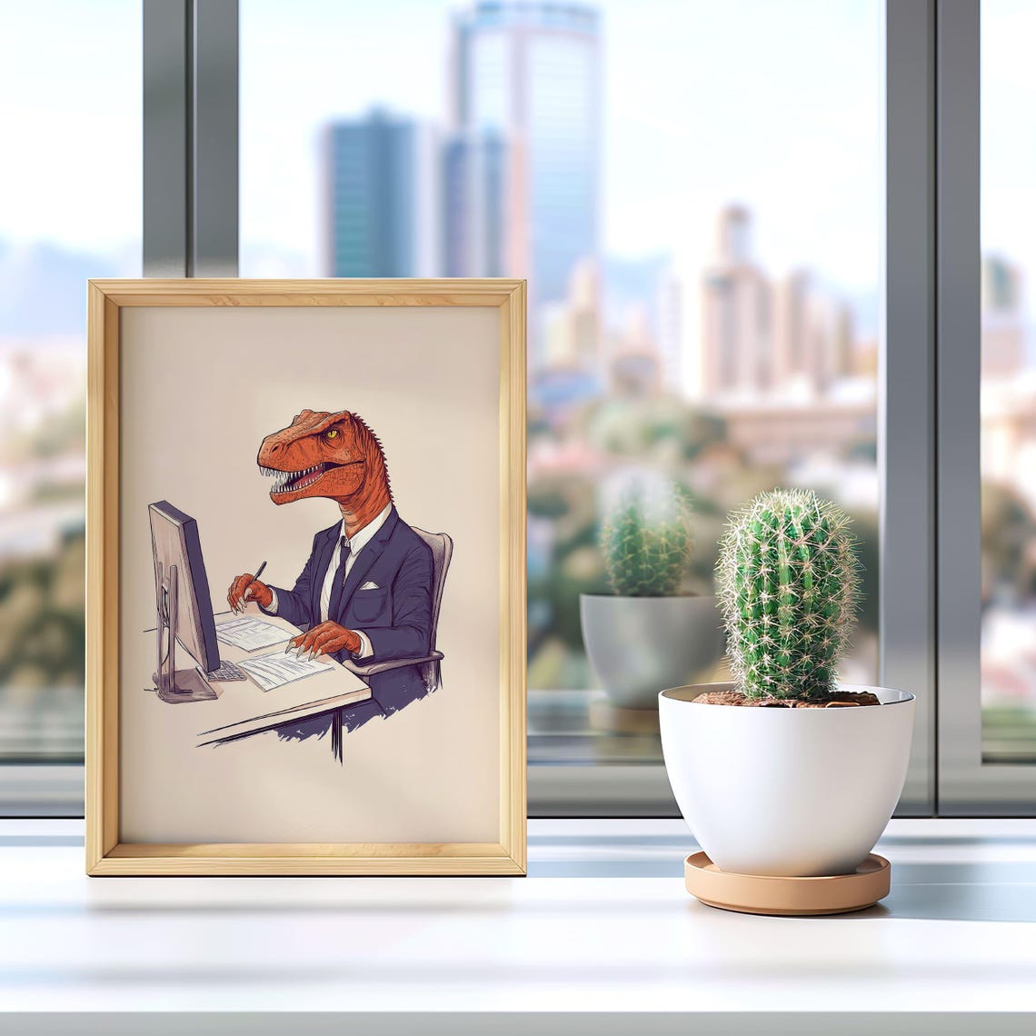 Funny T Rex In Suit Office Dinosaur Humor Workplace Art Poster - Image 7
