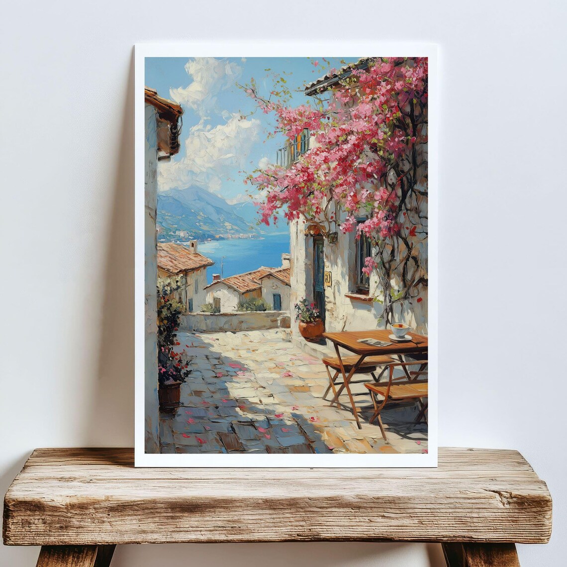 Mediterranean Coastal Village Bougainvillea Seaside Alley Painting Poster - Image 5