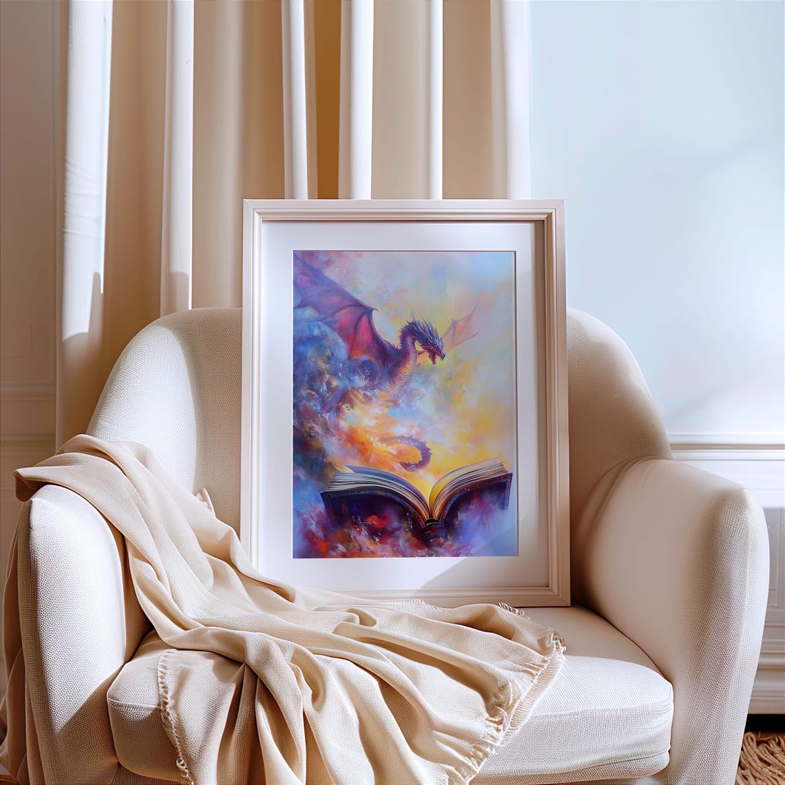 Crimson Dragon Soaring From Open Book Colorful Fantasy Art Poster - Image 7