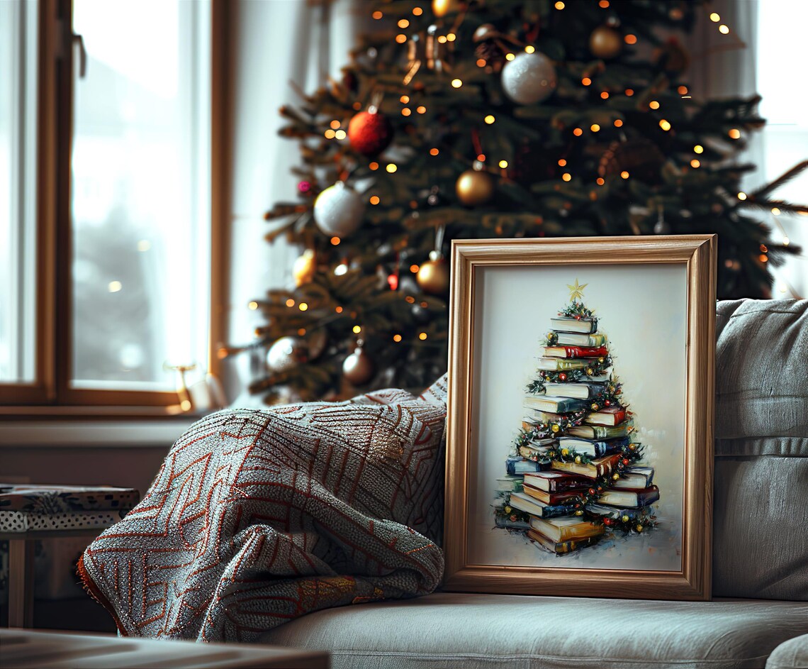 Book Tree Christmas Art Print, Cozy Holiday Decor - Image 3