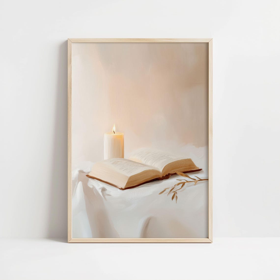 Minimalist Candle and Open Book Warm Neutral Still Life Art Poster - Image 8