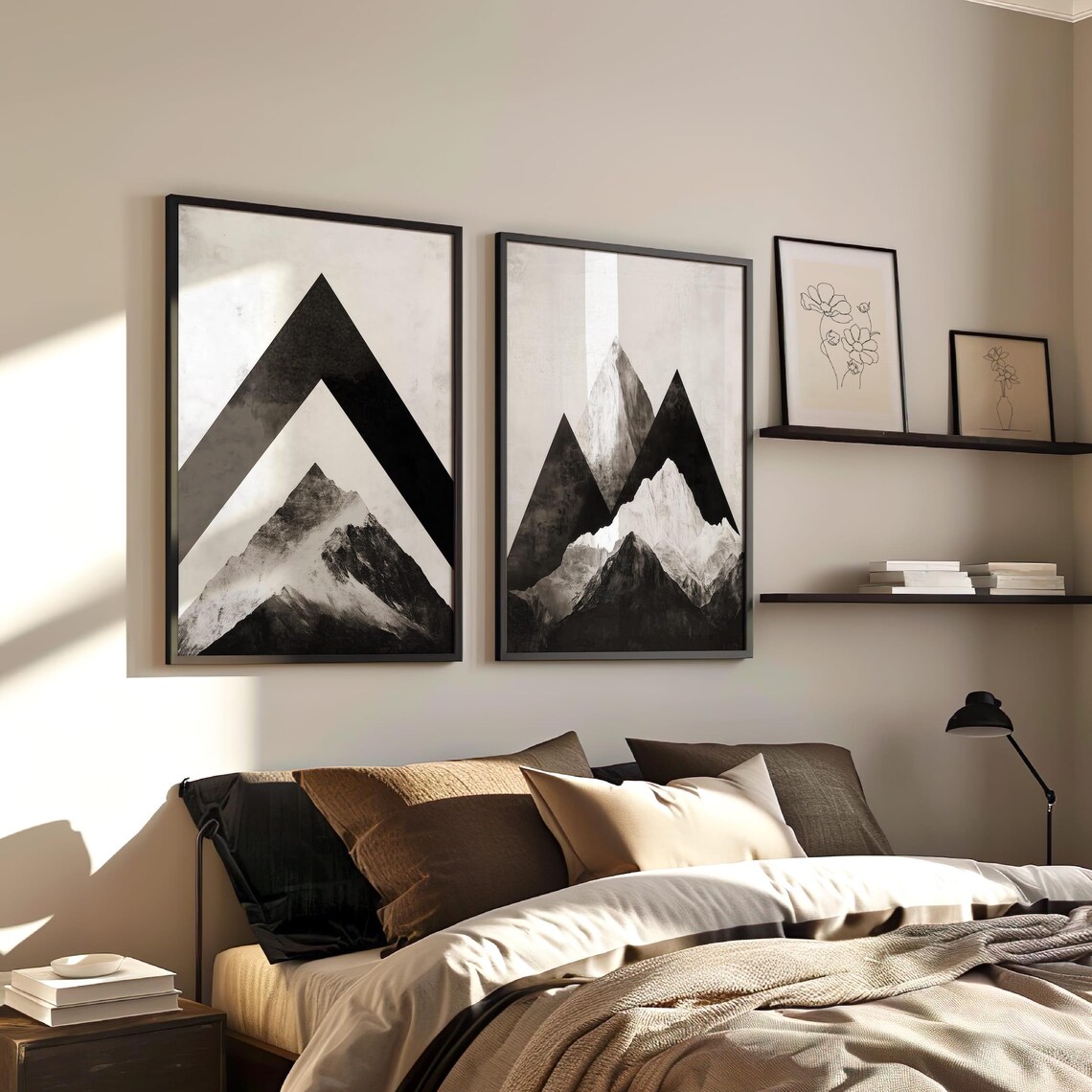 Modern Mountain Art Print, Minimalist Geometric Mountains - Image 3
