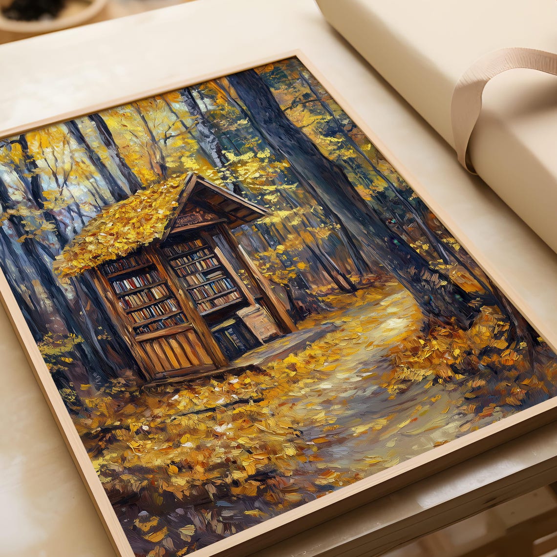 Autumn Forest Book Nook Little Library Fall Reading Art Poster - Image 4