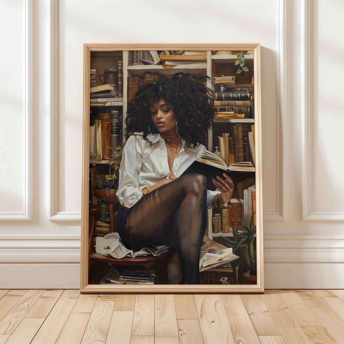 Black Woman Reading Art Print, Library Decor