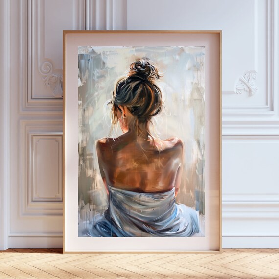 Woman With Hair Bun Wrapped In A Towel Impressionist Art Poster