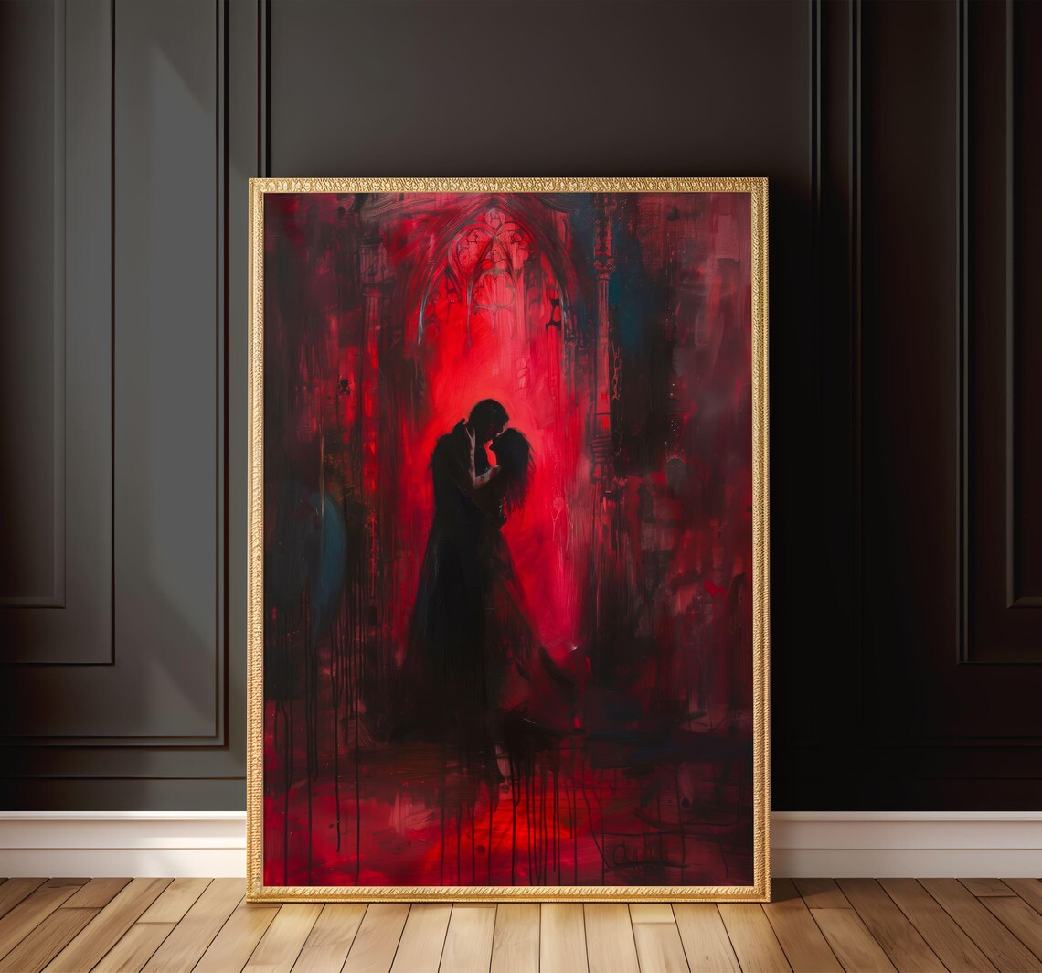 Gothic Romantic Couple Art Print, Dark Romance