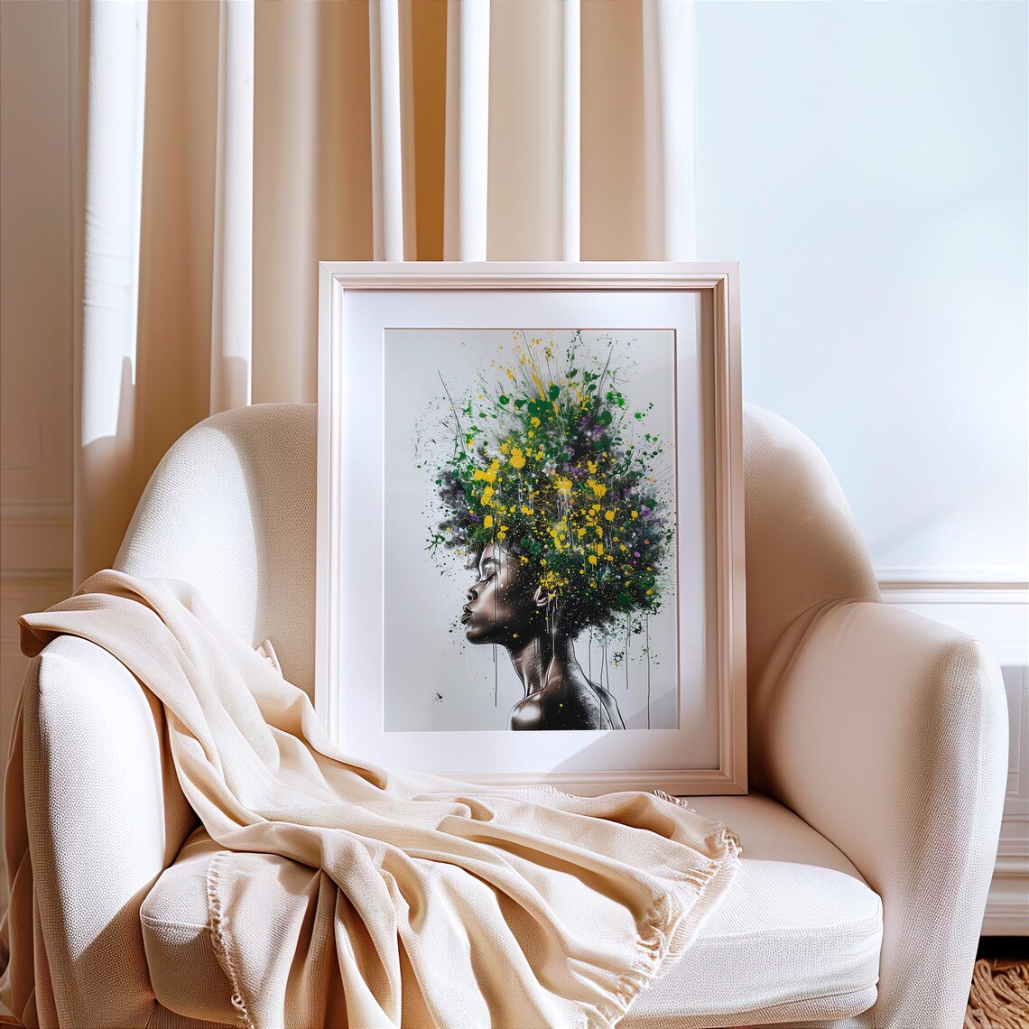 Afro Woman Profile Paint Splatter Hair Afrocentric Art Poster - Image 5