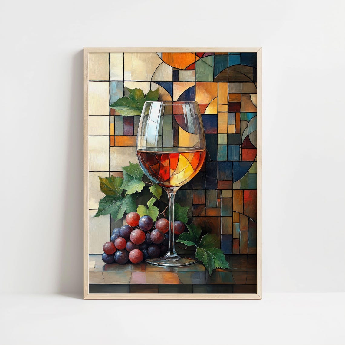 Stained Glass Style Wine Glass with Grapes Vibrant Mosaic Art Poster - Image 8