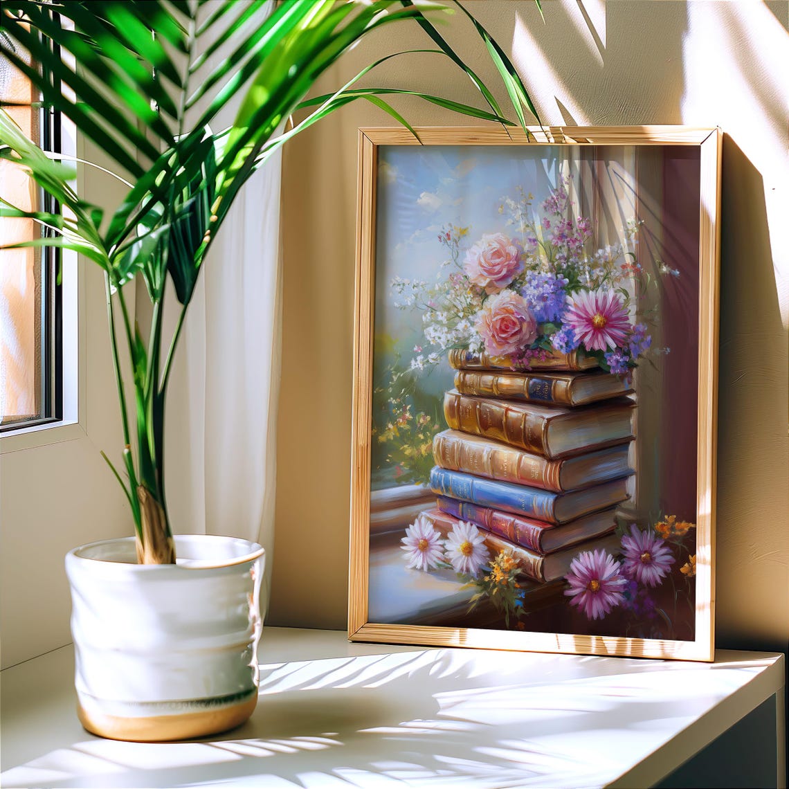 Vintage Floral Book Stack by Sunny Window Still Life Art Poster - Image 8