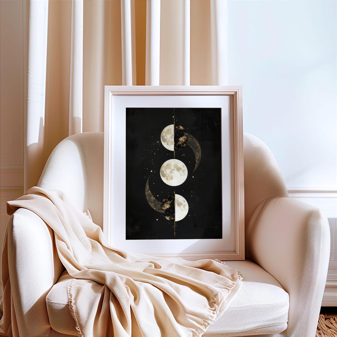 Gold Moon Phases Celestial Lunar Cycle Black Night Sky Poster - Image 3