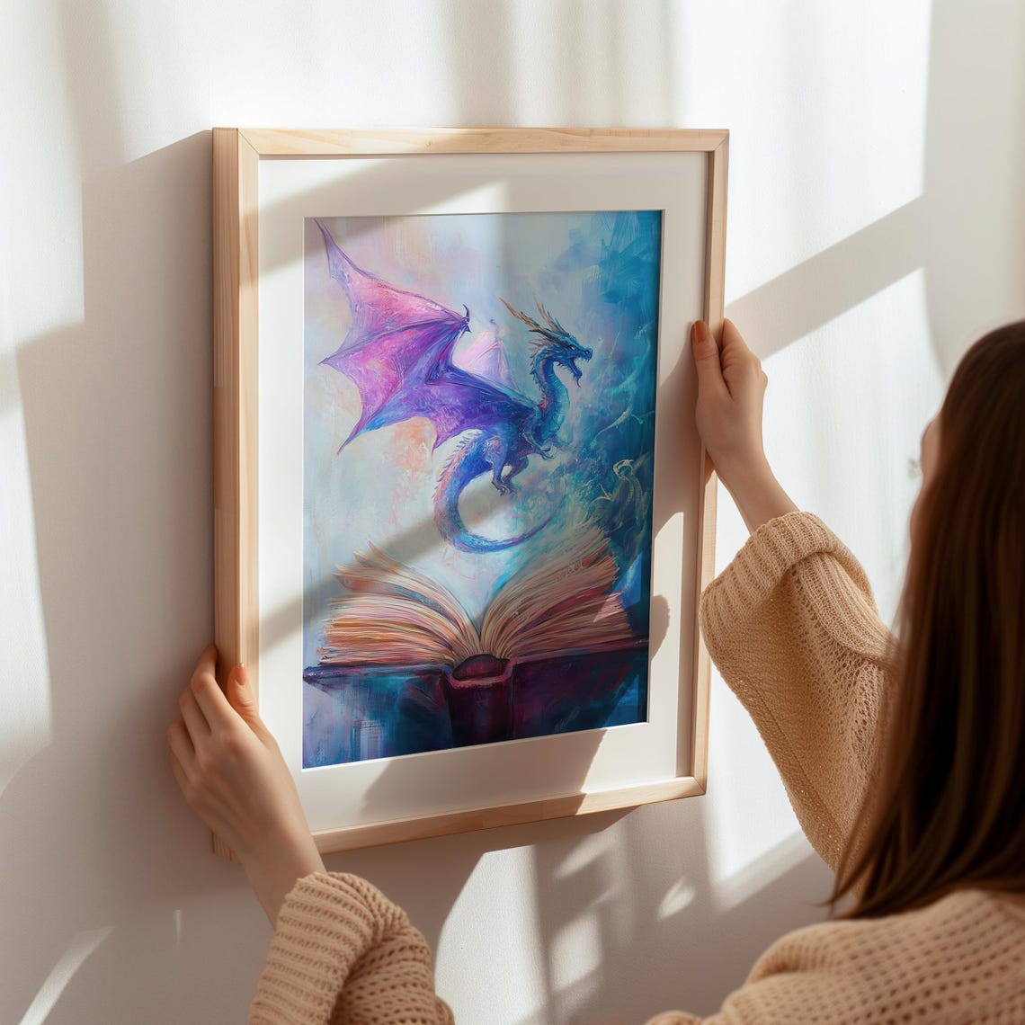 Purple Dragon Emerging From Open Book Magical Fantasy Art Poster - Image 7