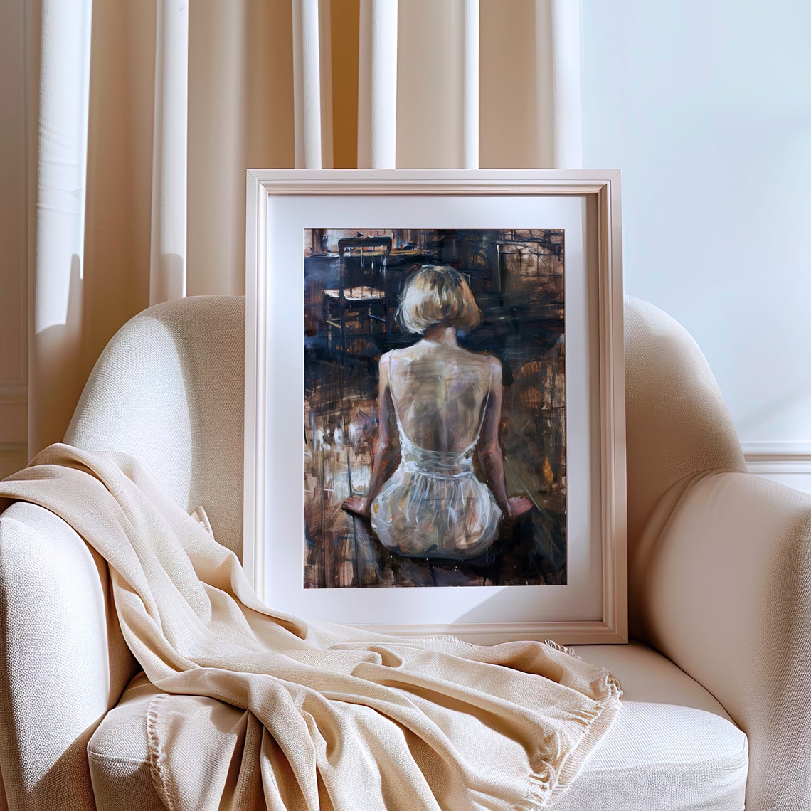 Elegant Back View Woman Portrait Feminine Wall Art Minimalist Female Decor Printable Art - Image 4