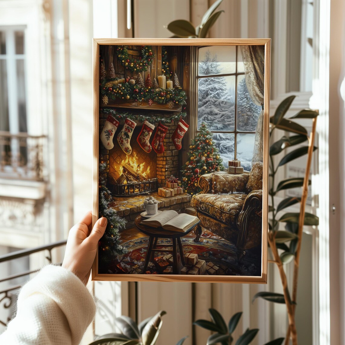 Christmas Eve Fireplace Stockings Snowy Window Book Lover Poster - Image 4