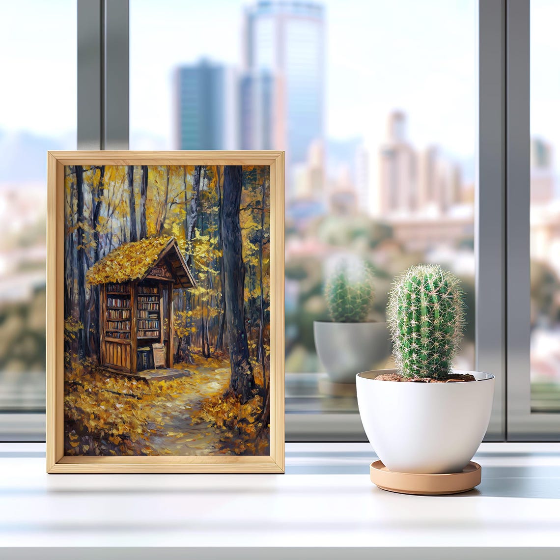 Autumn Forest Book Nook Little Library Fall Reading Art Poster - Image 3