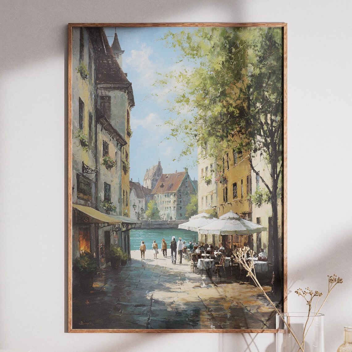 German Old Town Canal Cafes Impressionist Street Painting Art Poster