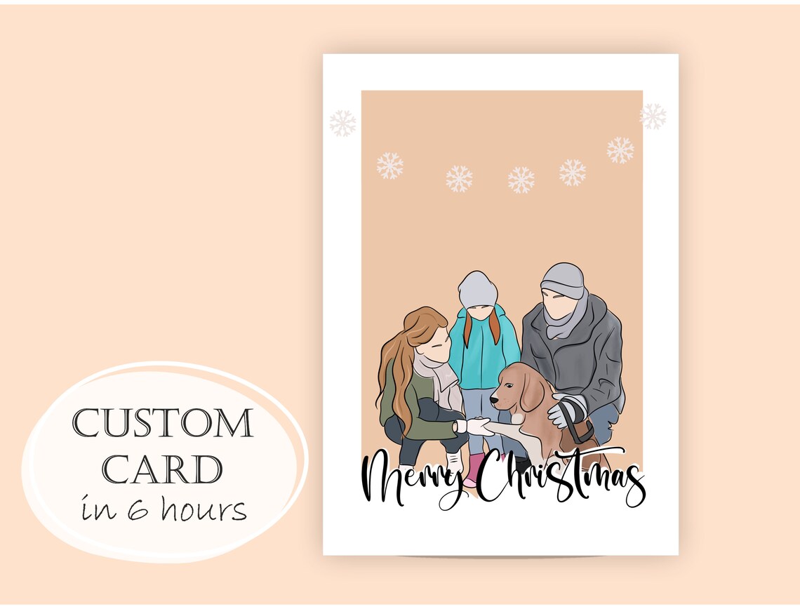 Merry Christmas Custom Family And Dog Portrait Holiday Card Print