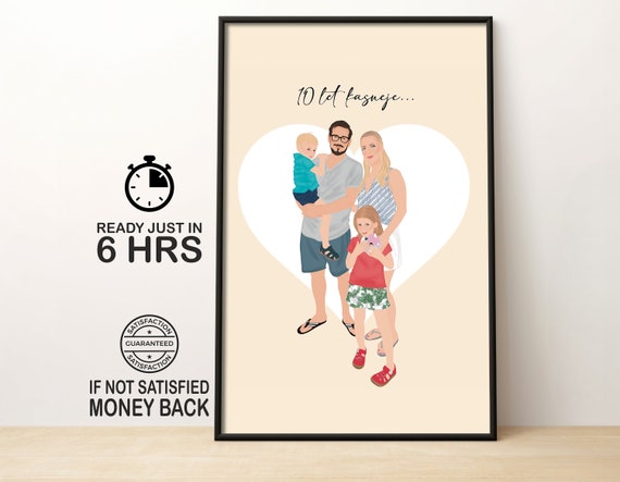 Personalized Family Portrait Custom Portrait Anniversary Photo Print Portrait Gift For Family Faceless Portrait Hand Drawn Unique Gift