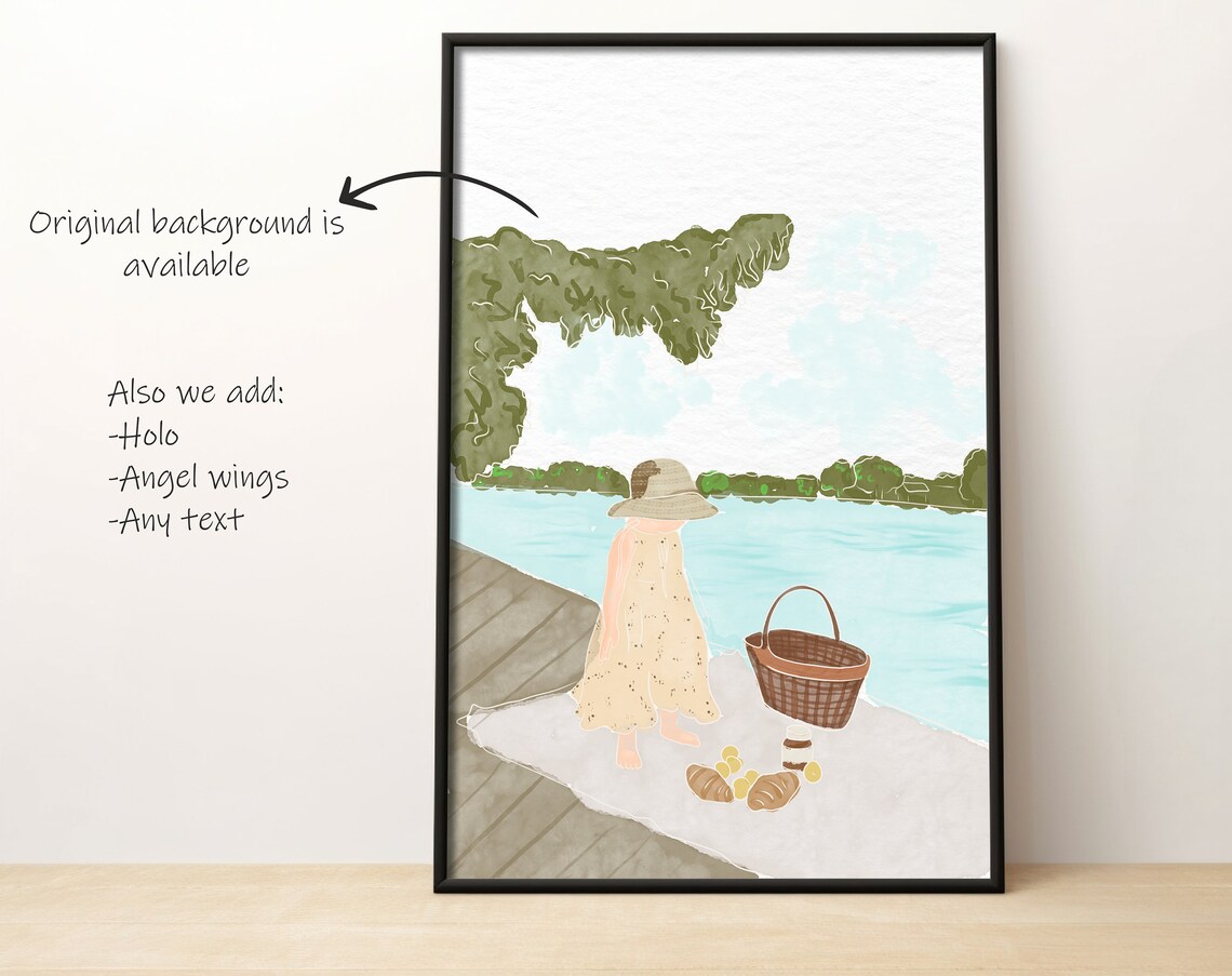 Custom Family Portrait Watercolor Line People Art Print - Image 3
