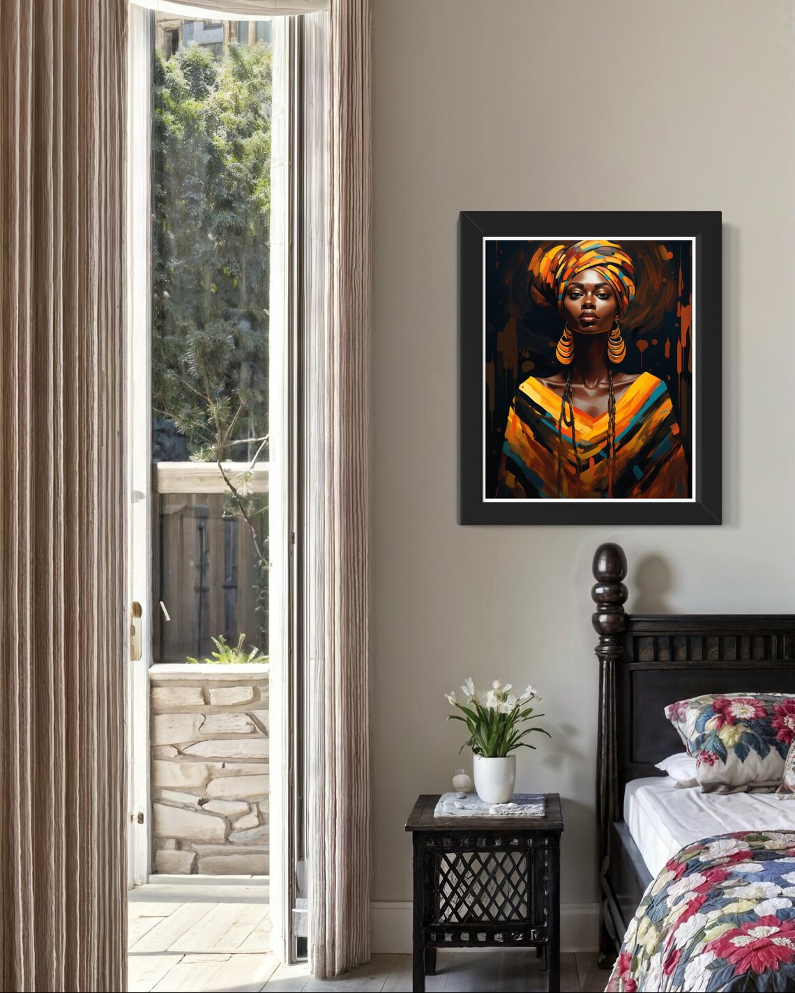 African Woman Orange Headwrap Gold Hoop Earrings Portrait Poster - Image 4