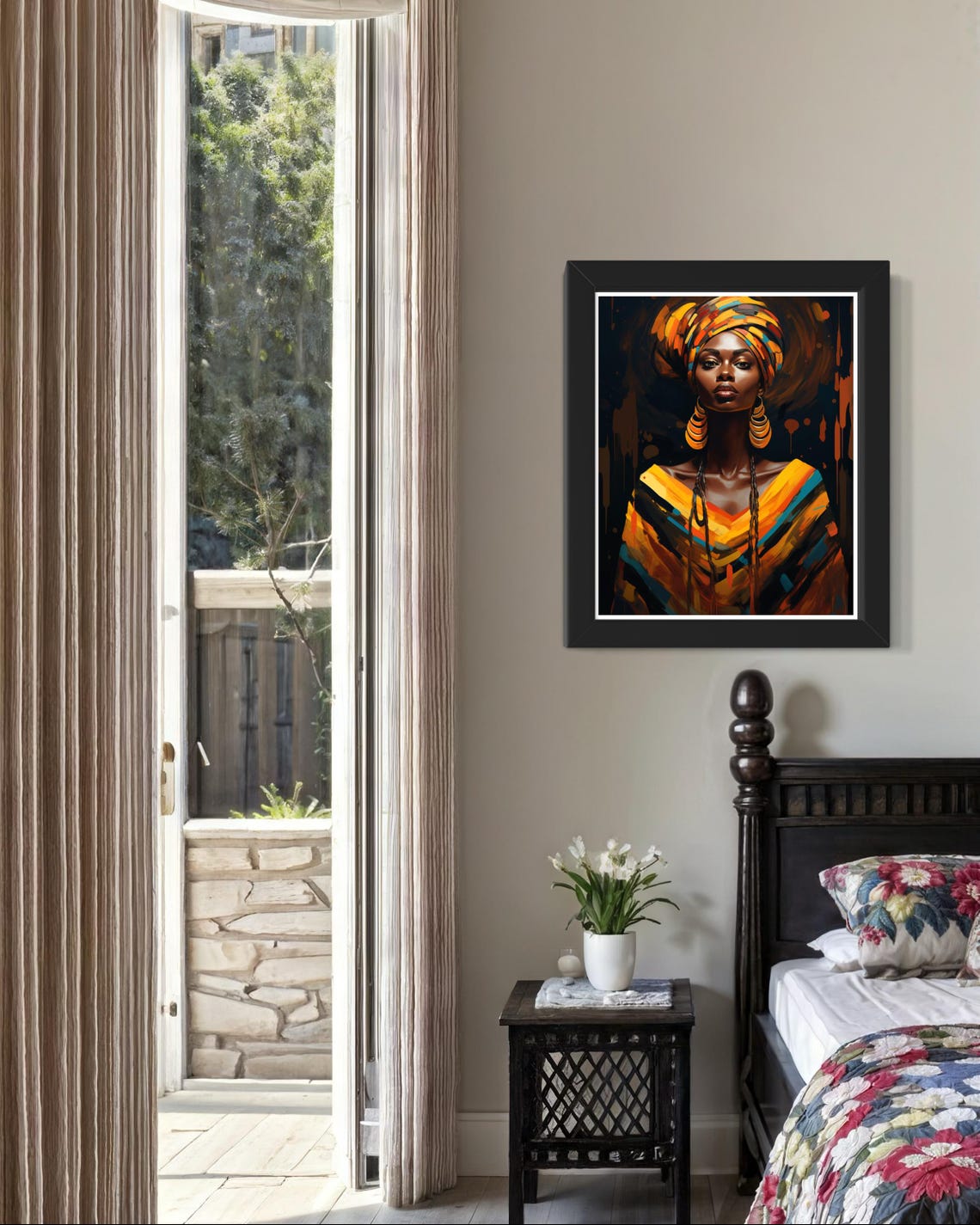 Vibrant African Woman Portrait Art Bold Headwrap And Earrings Wall Decor Afrocentric Modern Home Artwork - Image 4