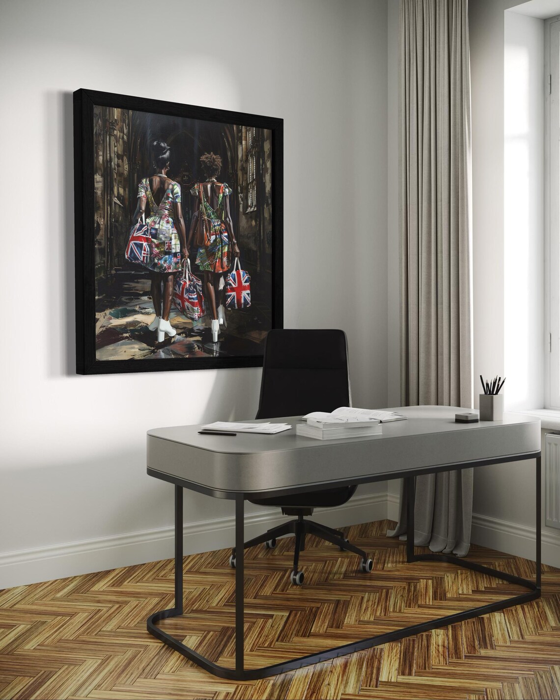 British Union Jack Fashion Painting Two Women Cathedral Poster - Image 4