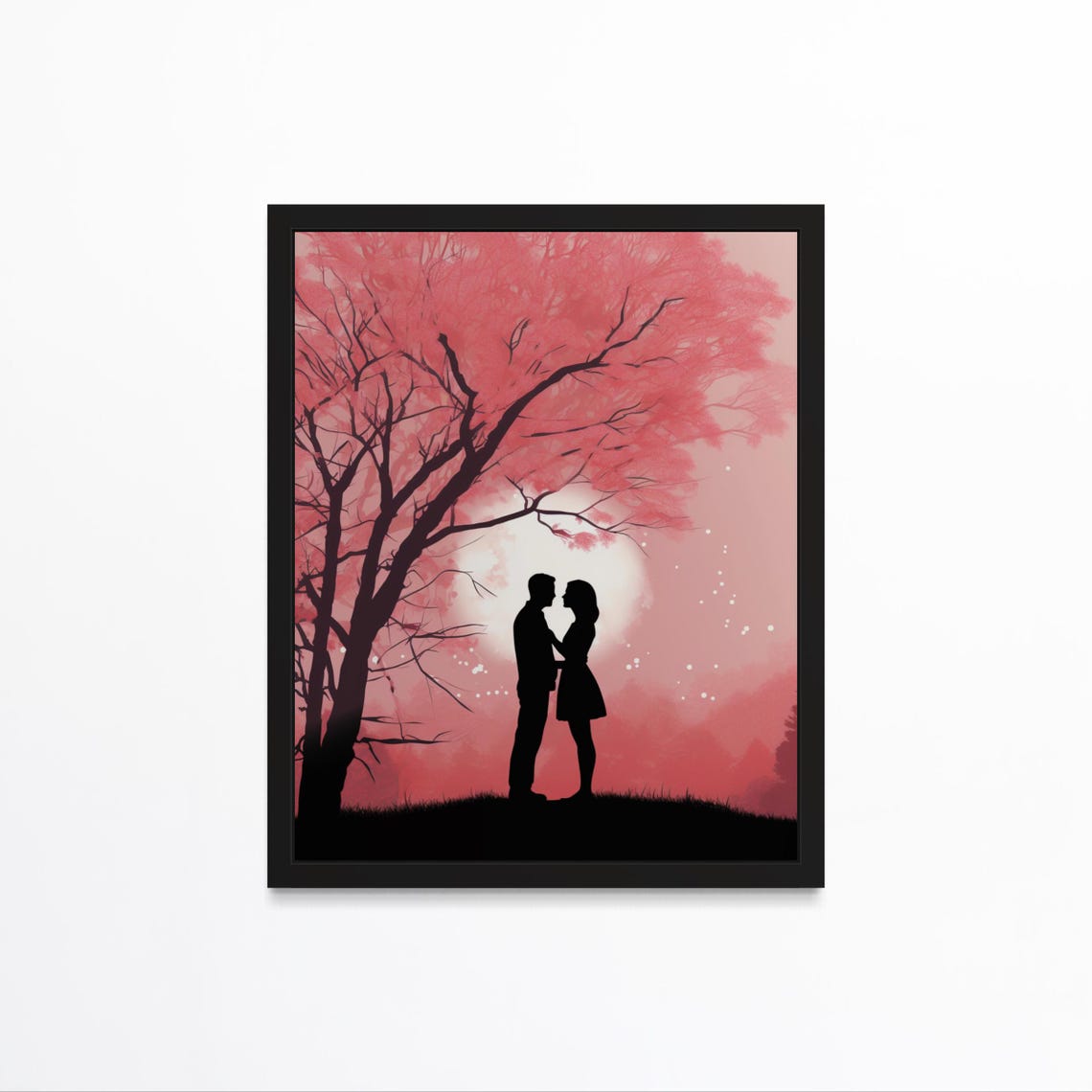 Cherry Blossom Couple Moonlight Romance Pink Dream Poster Home Decor
