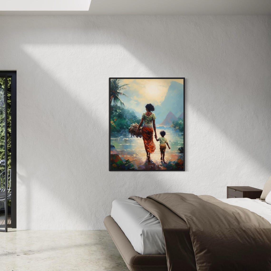 African Mother Child Wall Art Sweet Mother Print Abstract African Woman Art Black Woman Art Nursery Wall Art Mother Daughter Print - Image 2