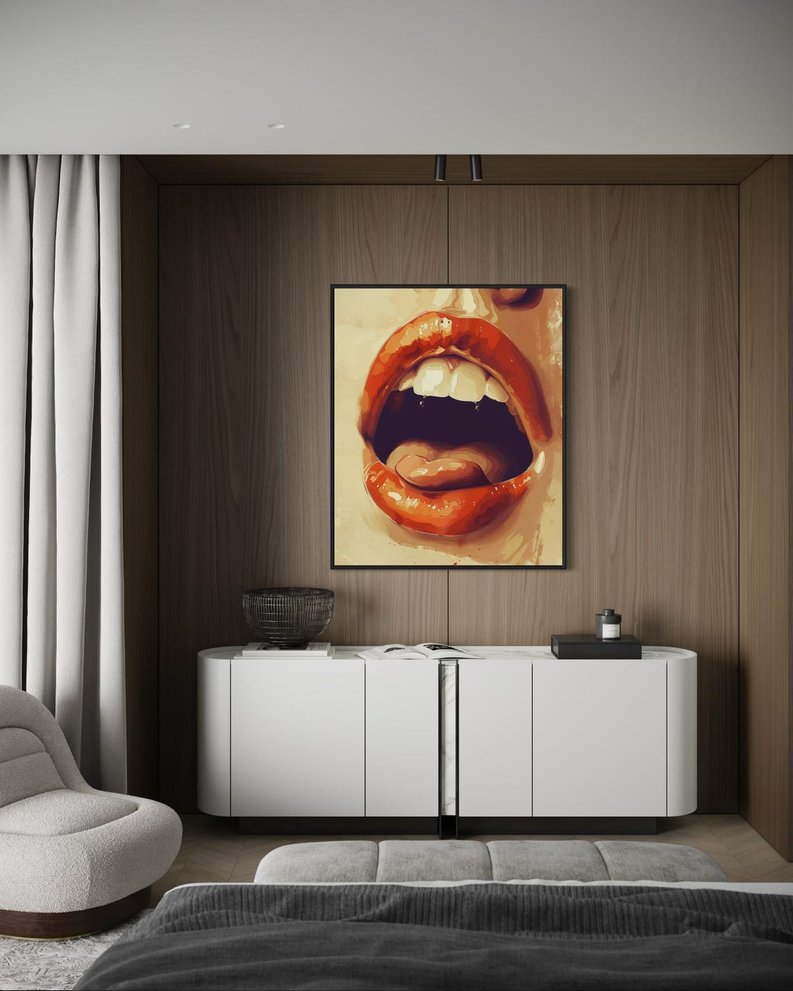 Bold Red Lips Close Up Pop Art Portrait Glamorous Beauty Wall Print - Image 5