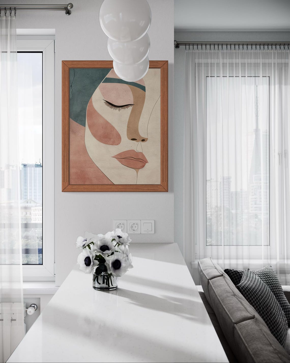 Boho Abstract Woman Face Blush Sage Earthy Tones Modern Art Print - Image 3