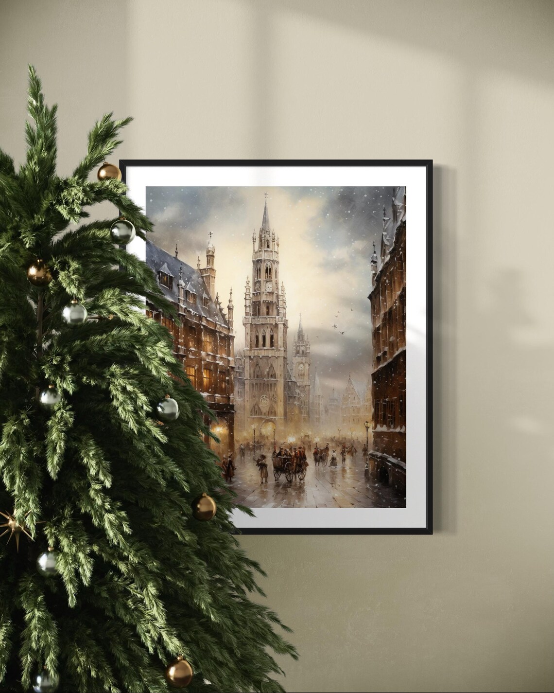 Snowy Old European City Gothic Cathedral Winter Street Scene Poster - Image 5