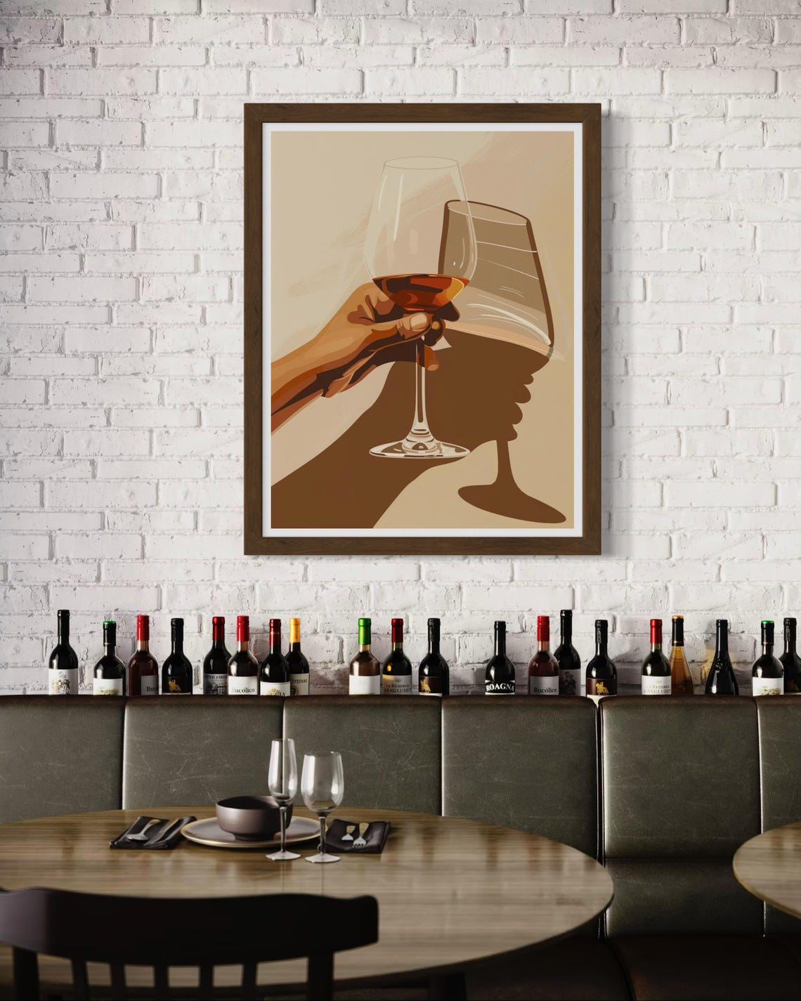 Red Wine Glasses Toast Shadow Play Minimalist Beige Decor Poster - Image 6