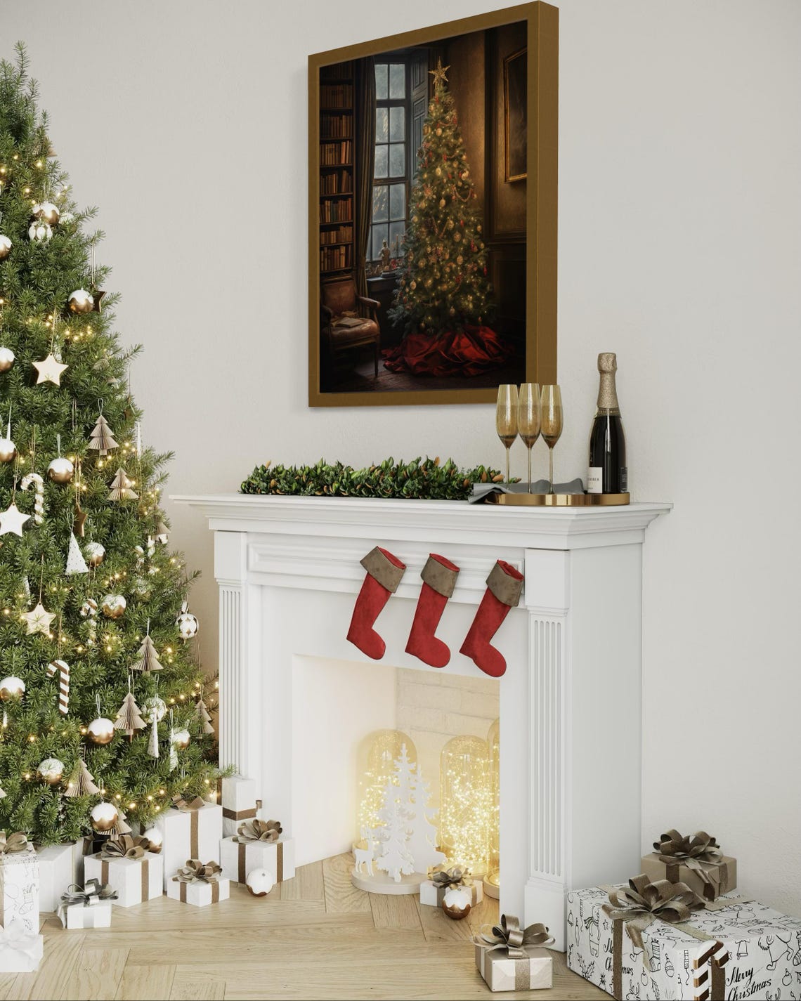 Vintage Christmas Tree Cozy Warm Elegant Library Holiday Decor Poster - Image 5