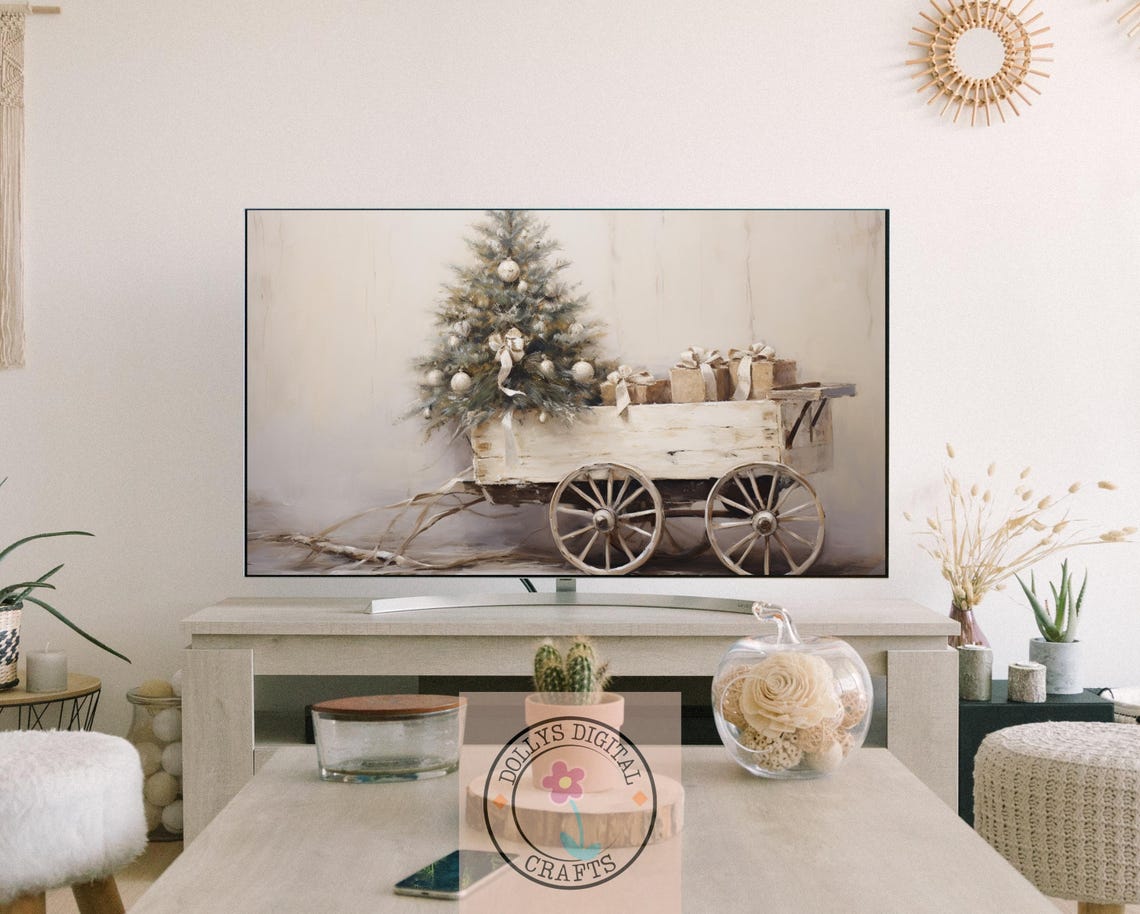 Rustic White Christmas Tree Wagon Holiday Farmhouse Decor Wall Art - Image 3