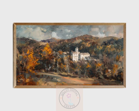 Impressionist Autumn Countryside Landscape White Mansion Poster