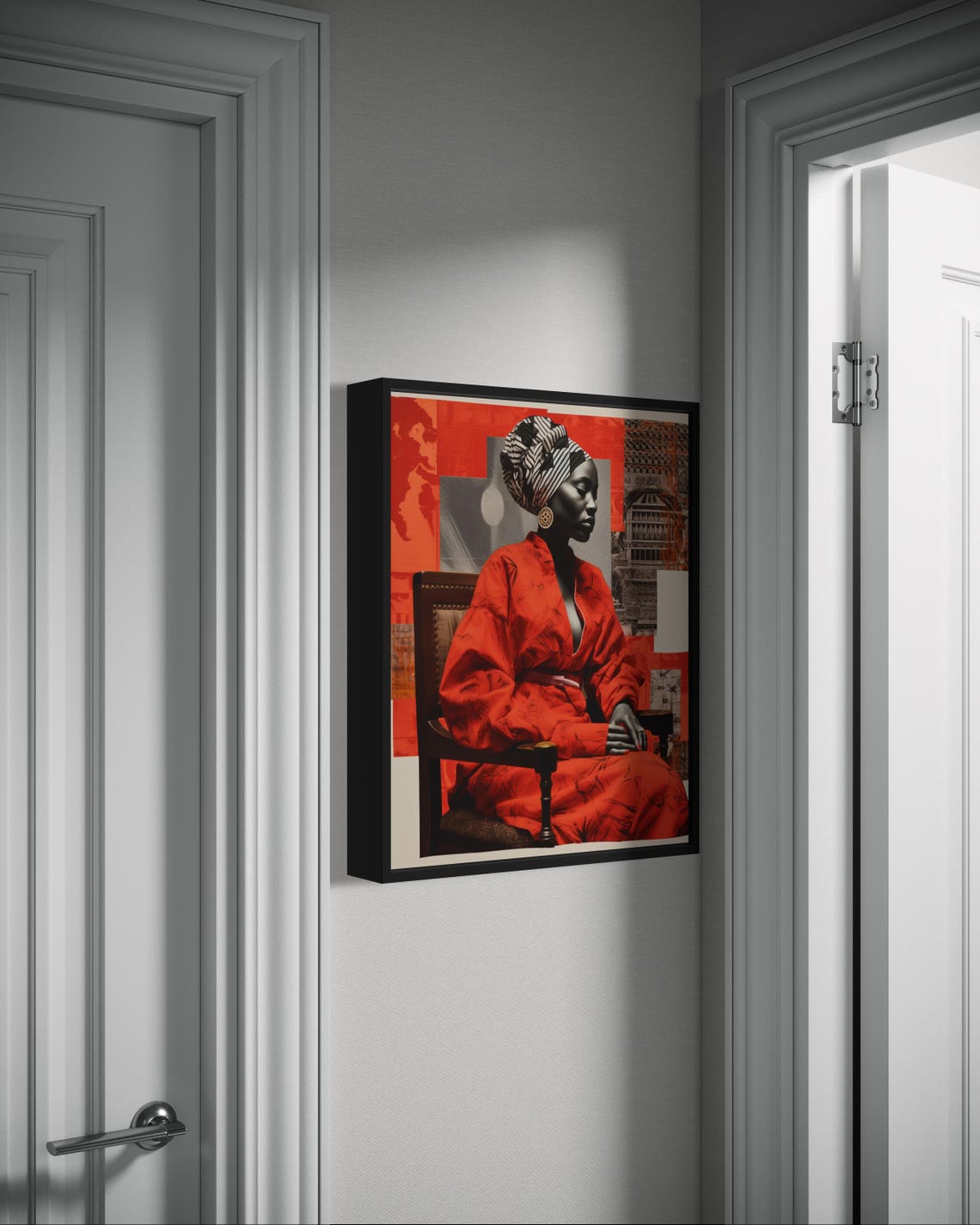 African Woman Red Robe Headwrap Bold Modern Collage Art Poster - Image 5
