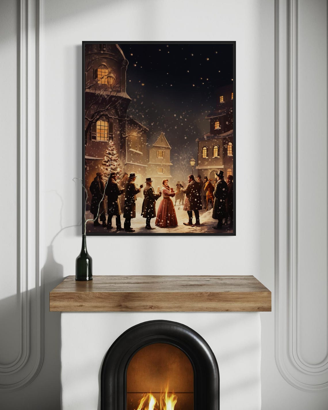 Victorian Christmas Carolers Snowy Village Night Nostalgic Wall Poster - Image 4